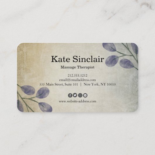 Elegant Rustic Minimal Greenery Massage Therapist Visitekaartje (Achterkant)