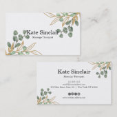 Elegant Rustic Minimal Greenery Massage Therapist Visitekaartje (Voorkant / Achterkant)