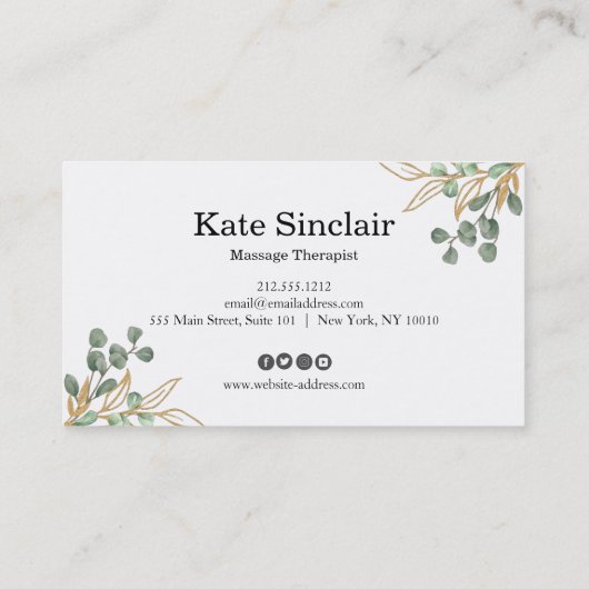 Elegant Rustic Minimal Greenery Massage Therapist Visitekaartje (Achterkant)