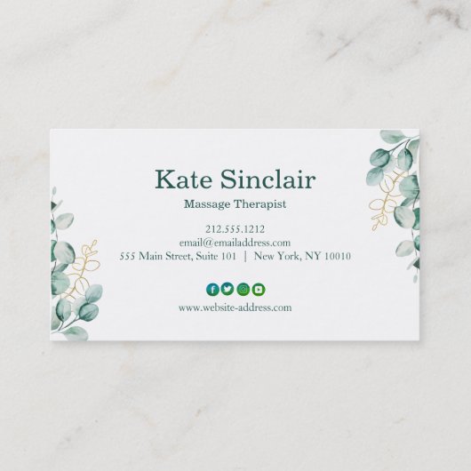 Elegant Rustic Minimal Greenery Massage Therapist Visitekaartje (Achterkant)