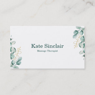 Elegant Rustic Minimal Greenery Massage Therapist Visitekaartje