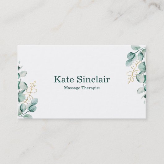 Elegant Rustic Minimal Greenery Massage Therapist Visitekaartje (Voorkant)