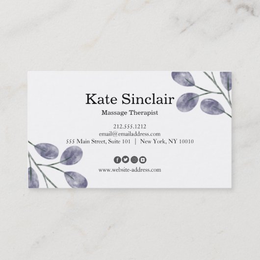 Elegant Rustic Minimal Greenery Massage Therapist Visitekaartje (Achterkant)
