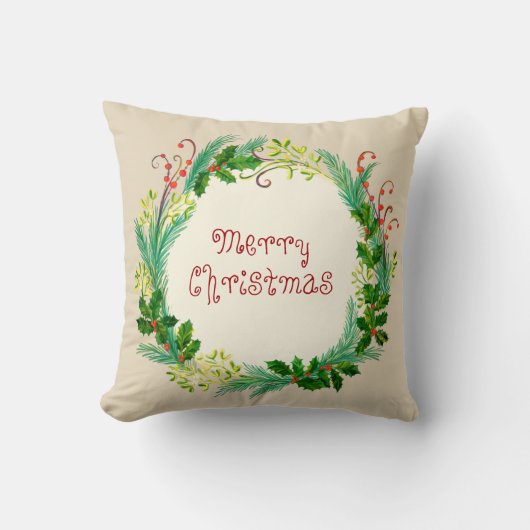 Elegant Rustic Modern Green Taupe Merry kerst Kussen (Voorkant)