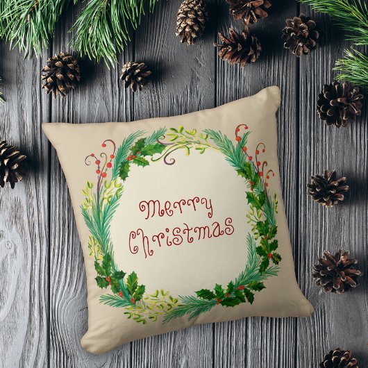 Elegant Rustic Modern Green Taupe Merry kerst Kussen