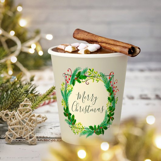 Elegant Rustic Modern Green Taupe Merry kerst Papieren Bekers