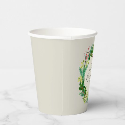 Elegant Rustic Modern Green Taupe Merry kerst Papieren Bekers (Rechts)