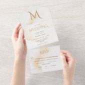 Elegant Rustic Monogram Waterverf Foto bruiloft All In One Uitnodiging (Afscheurbaar)