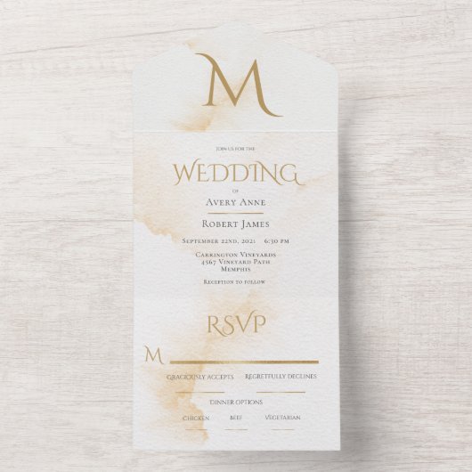 Elegant Rustic Monogram Waterverf Foto bruiloft All In One Uitnodiging (Binnen)