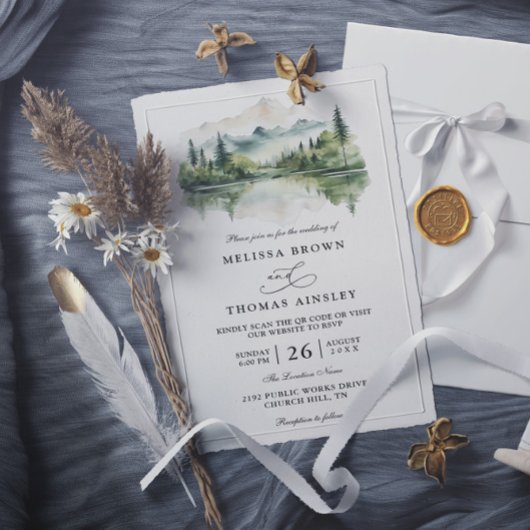 Elegant Rustic Mountain Budget QR Code Wedding Kaart
