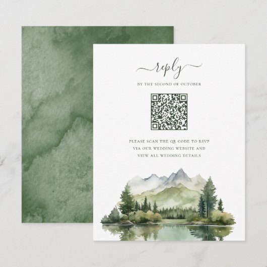 Elegant Rustic Mountain Landscape QR Code Wedding RSVP Kaartje (Voorkant / Achterkant)