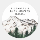Elegant Rustic Mountains Baby shower Ronde Sticker (Voorkant)