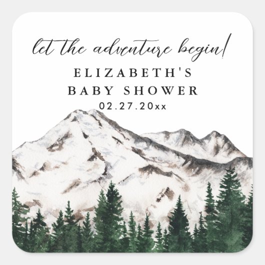 Elegant Rustic Mountains Baby shower Vierkante Sticker (Voorkant)