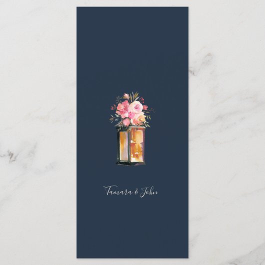 Elegant Rustic Navy Blue Coral Lights Menu (Achterkant)