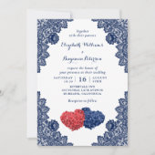Elegant Rustic Navy Blue en Red Floral Wedding Kaart (Voorkant)