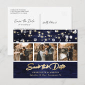 Elegant Rustic Navy Blue Gold Foil Weduwfoto Aankondigingskaart (Voorkant / Achterkant)