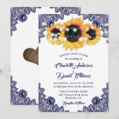 Elegant Rustic Navy Blue Lace Sunflower Wedding Kaart (Voorkant / Achterkant)