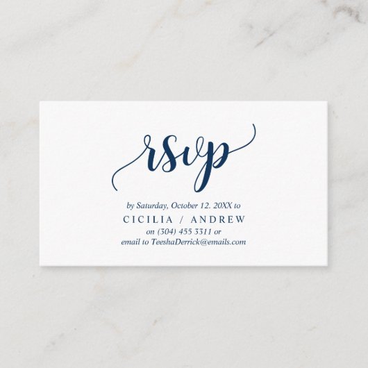 Elegant Rustic Navy Blue, Wedding RSVP, antwoord Informatiekaartje (Voorkant)