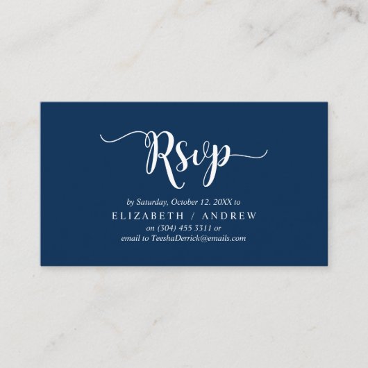 Elegant Rustic Navy Blue, Wedding RSVP, Reageer Informatiekaartje (Voorkant)