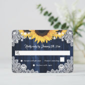 Elegant Rustic Navy Blue Wood Sunflower Wedding RSVP Kaartje (Staand voorkant)
