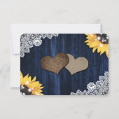 Elegant Rustic Navy Blue Wood Sunflower Wedding RSVP Kaartje (Achterkant)
