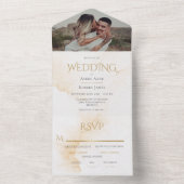 Elegant Rustic Neutral Waterverf Foto bruiloft All In One Uitnodiging (Binnen)