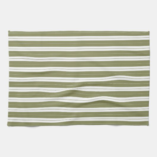 Elegant Rustic Olive Green French Stripe Theedoek (Horizontaal)