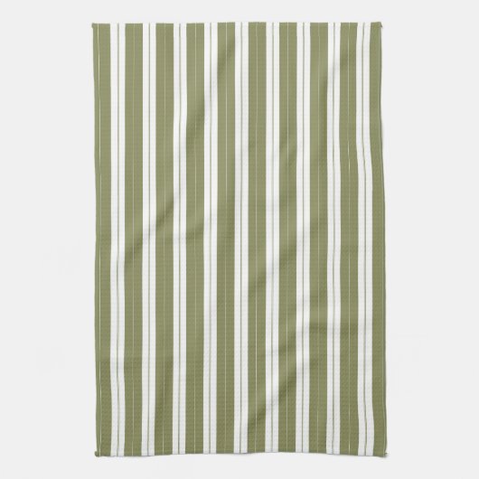 Elegant Rustic Olive Green French Stripe Theedoek (Verticaal)