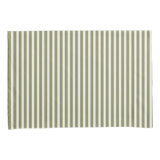 Elegant Rustic Olive Green French Ticking Stripe Kussensloop (Voorkant-Rechts)