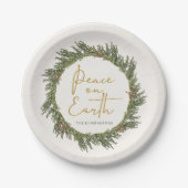 Elegant Rustic Peace on Earth Kerstmis Wreater Papieren Bordje (Voorkant)