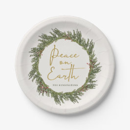 Elegant Rustic Peace on Earth Kerstmis Wreater Papieren Bordje