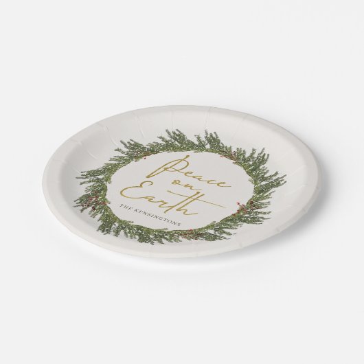Elegant Rustic Peace on Earth Kerstmis Wreater Papieren Bordje (Gekanteld)