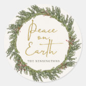 Elegant Rustic Peace on Earth Kerstmis Wreater Ronde Sticker (Voorkant)