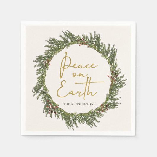 Elegant Rustic Peace on Earth Kerstmis Wreater Servet (Voorkant)