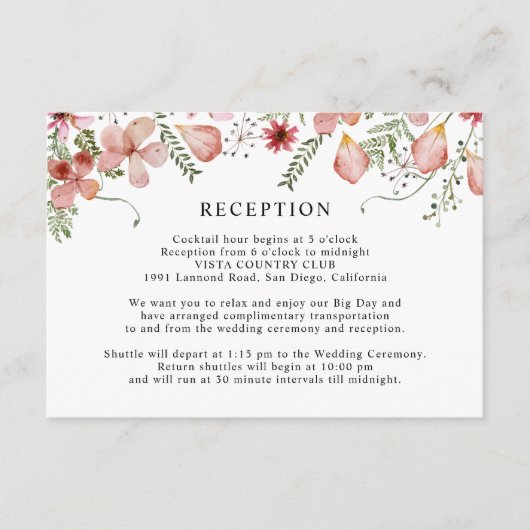 Elegant Rustic Peach Wedding Reception Informatiekaartje (Voorkant)