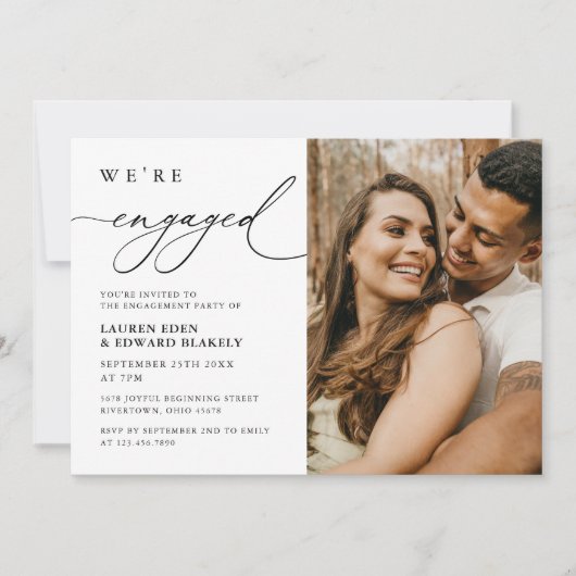 Elegant Rustic Photo Calligraphy Engagement Party Kaart (Voorkant)