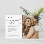 Elegant Rustic Photo Calligraphy Engagement Party Kaart (Staand voorkant)