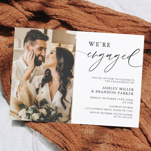 Elegant Rustic Photo Engagement Party Kaart