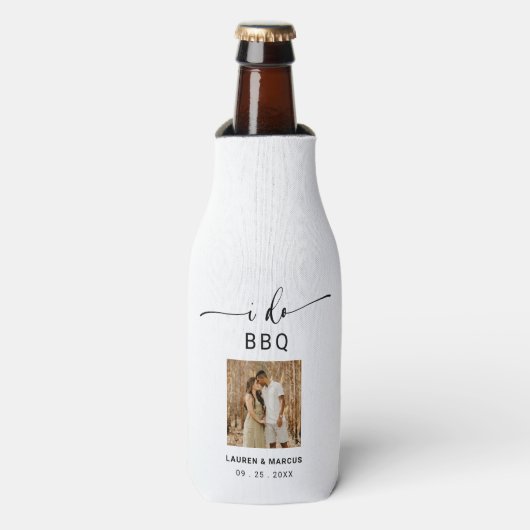 Elegant Rustic Photo Script I Do BBQ Flesjeskoeler (Fles Voorkant)
