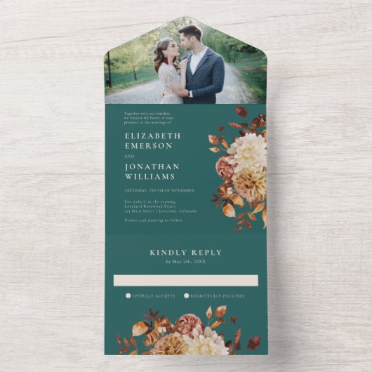 Elegant Rustic Photo Wedding All In One Uitnodiging (Binnen)