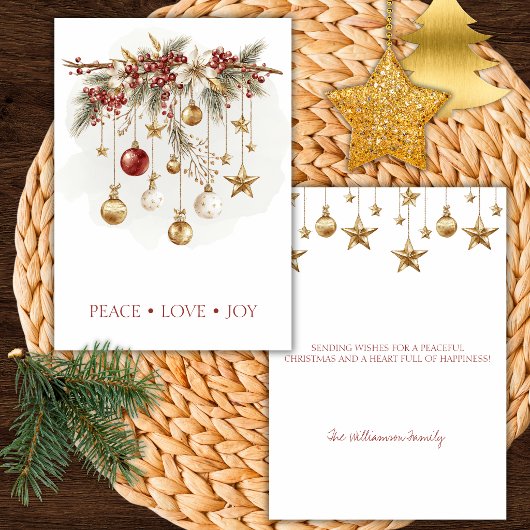 Elegant Rustic Pine Branch with Ornaments Kaart