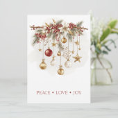 Elegant Rustic Pine Branch with Ornaments Kaart (Staand voorkant)