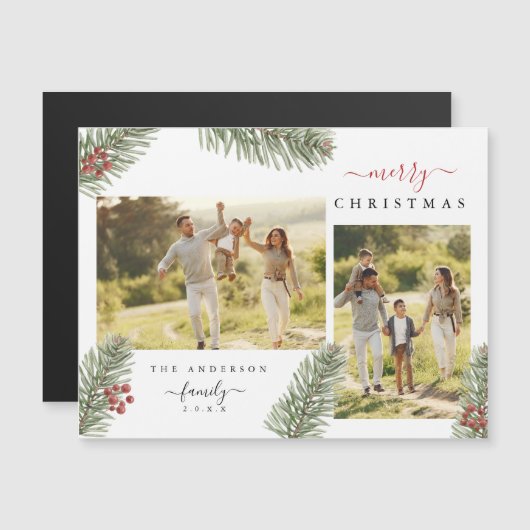 Elegant Rustic Pine Kerstmis 2 Aangepaste foto Uit (Voorkant / Achterkant)