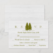 Elegant Rustic Pine Trees op Witte Hout Achtergron RSVP Kaartje (Voorkant / Achterkant)