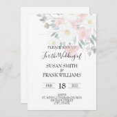 Elegant Rustic Pink and White Waterverf Floral Kaart (Voorkant / Achterkant)