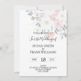 Elegant Rustic Pink and White Waterverf Floral Kaart