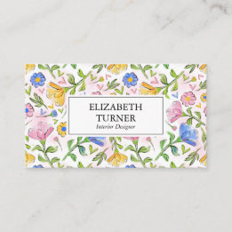Elegant Rustic Pink Yellow Blue Floral Pattern Visitekaartje
