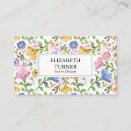 Elegant Rustic Pink Yellow Blue Floral Pattern Visitekaartje