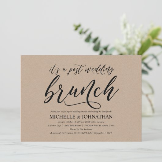 Elegant Rustic Post Wedding Brunch Uitnodigingskaa Kaart (Staand voorkant)