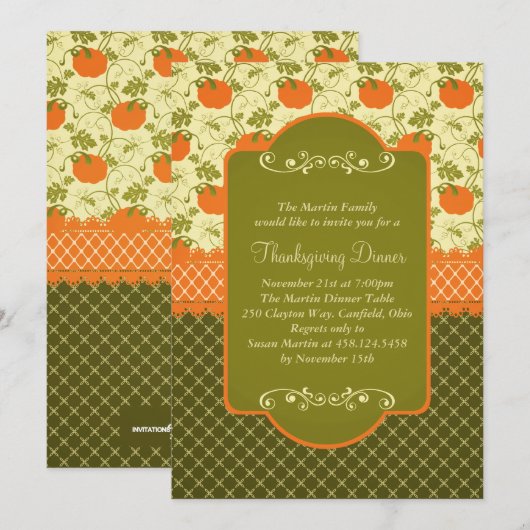 Elegant Rustic Pumpkins Thanksgiving Dinner Kaart (Voorkant / Achterkant)